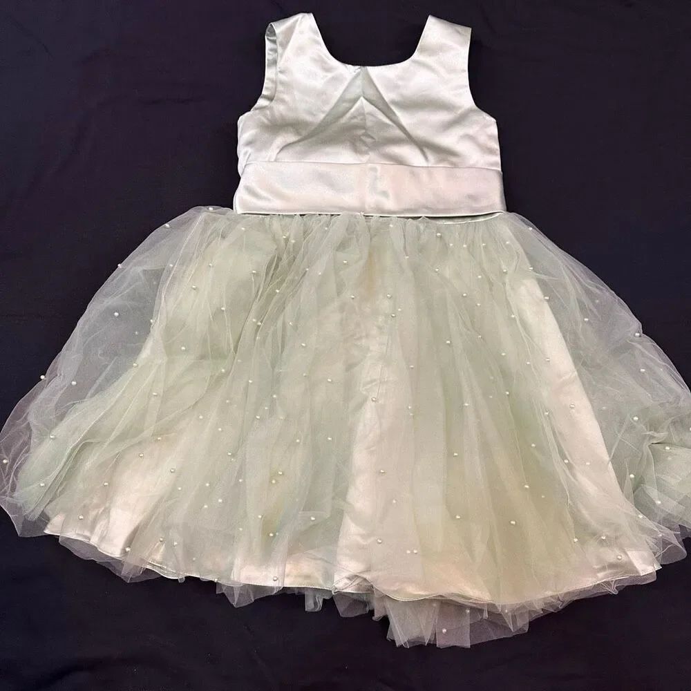Flower Girl Dress Sleeve-less Green with Bow | Girls Size 12